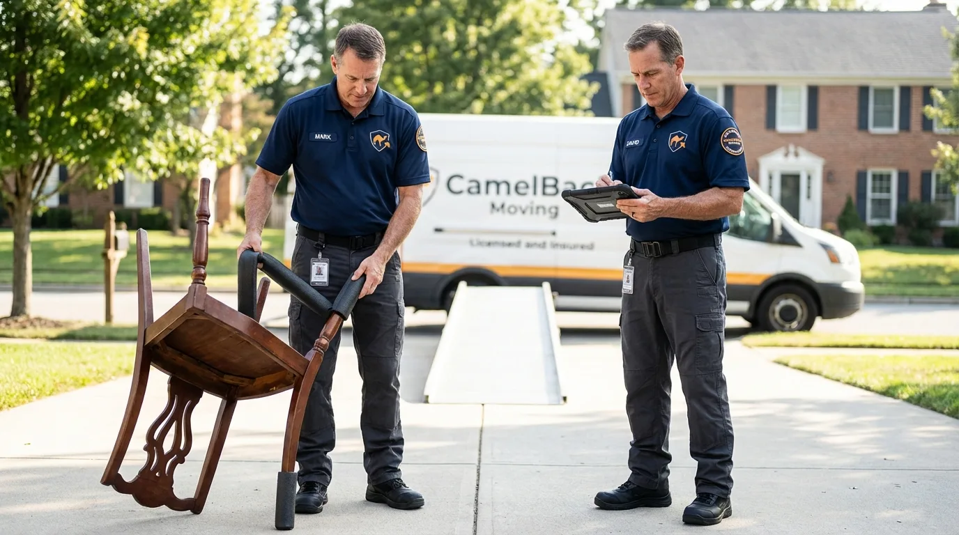 Movers inspecting furniture for damage prevention before loading in Carrollton, KY